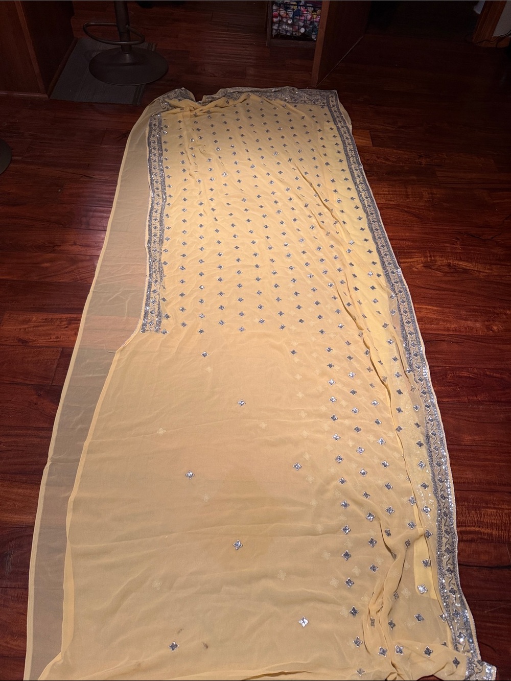 Yellow Embellished Sheer Scarf Wrap measure 16 ft long and 3 feet wide